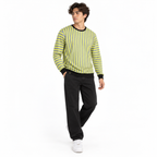 Volt Yellow & Graphite Stripe Full-Sleeve Tee | Relaxed Fit