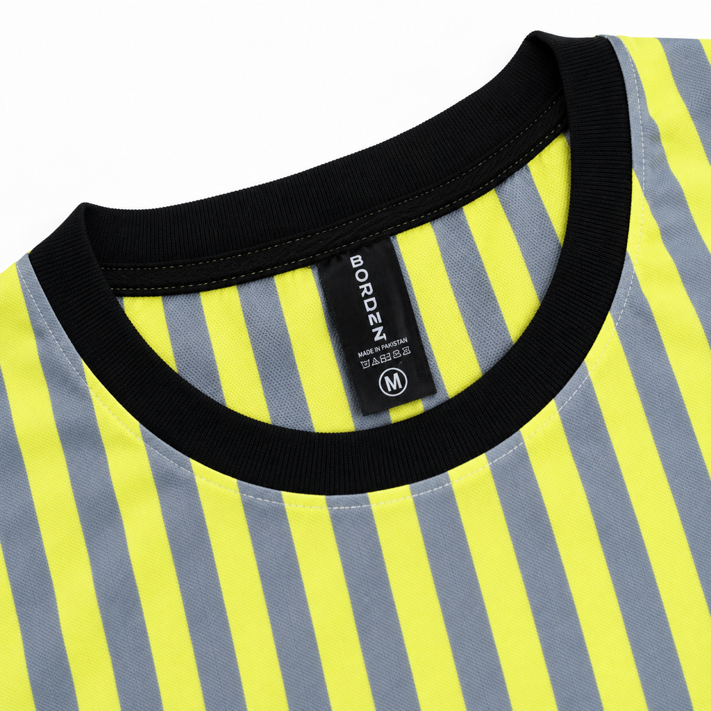 Volt Yellow & Graphite Stripe Full-Sleeve Tee | Relaxed Fit