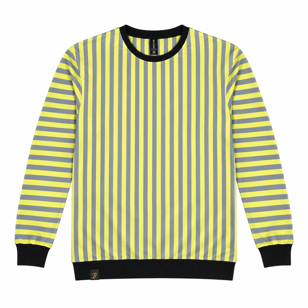 Volt Yellow & Graphite Stripe Full-Sleeve Tee | Relaxed Fit