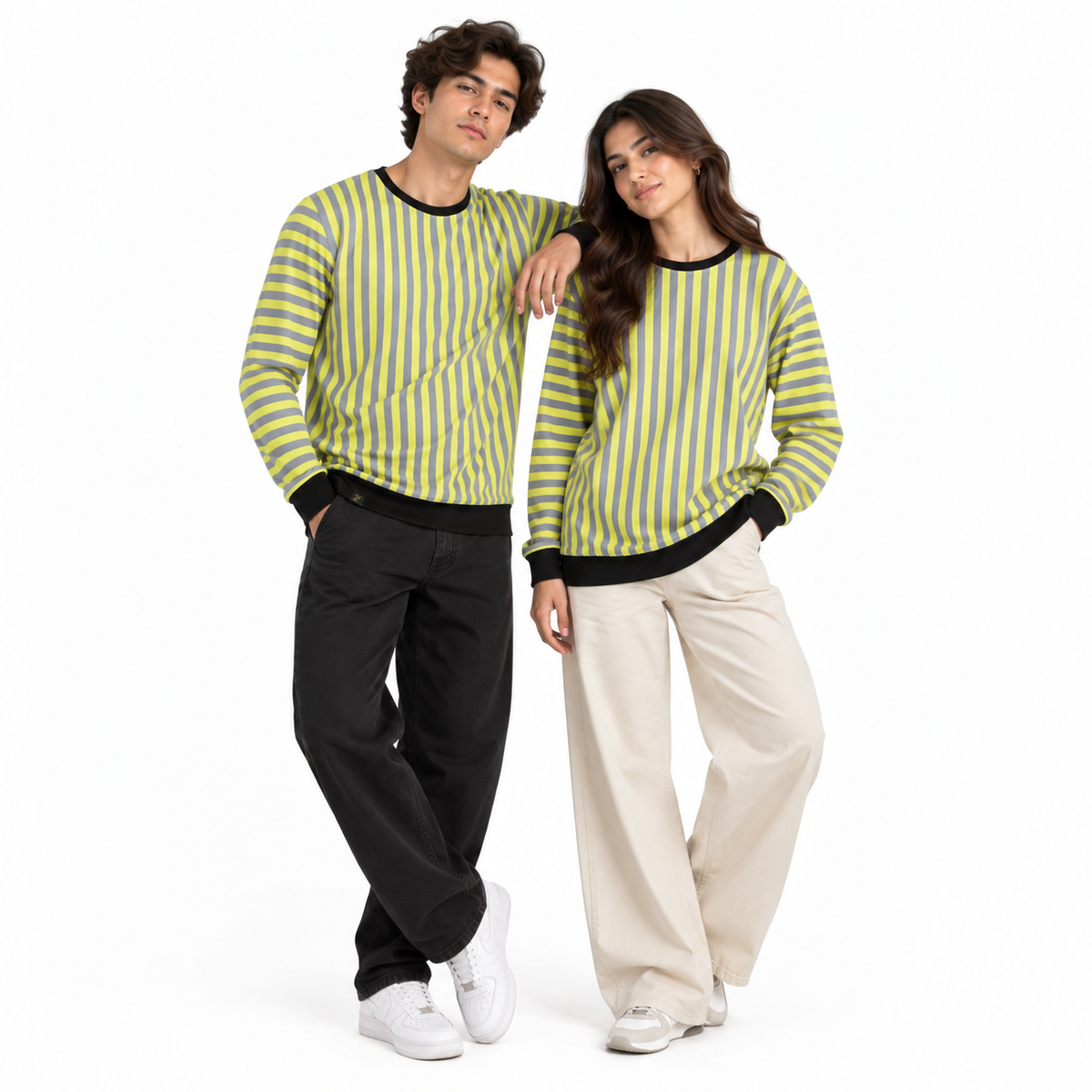 Volt Yellow & Graphite Stripe Full-Sleeve Tee | Relaxed Fit