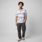 White Tie-Dye Alphabet Print Johnny Collar Polo Shirt - Polo