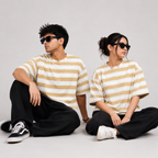 White & Mustard Yellow Striped Oversized T-Shirt | Relaxed Fit Tee
