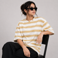 White & Mustard Yellow Striped Oversized T-Shirt | Relaxed Fit Tee