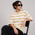 White & Mustard Yellow Striped Oversized T-Shirt | Relaxed Fit Tee