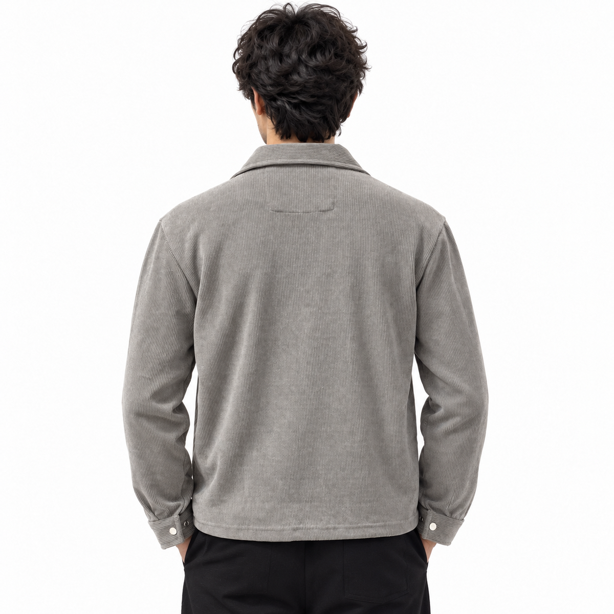 Corduroy Boxy Fit Double Pocket Shirt – Stone Grey