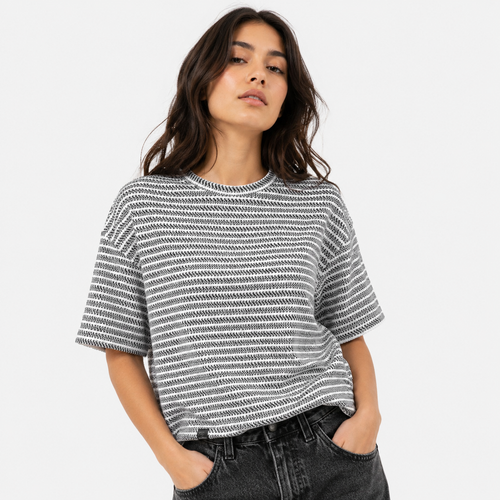 Black & White Textured Stripe Drop Shoulder T-Shirt