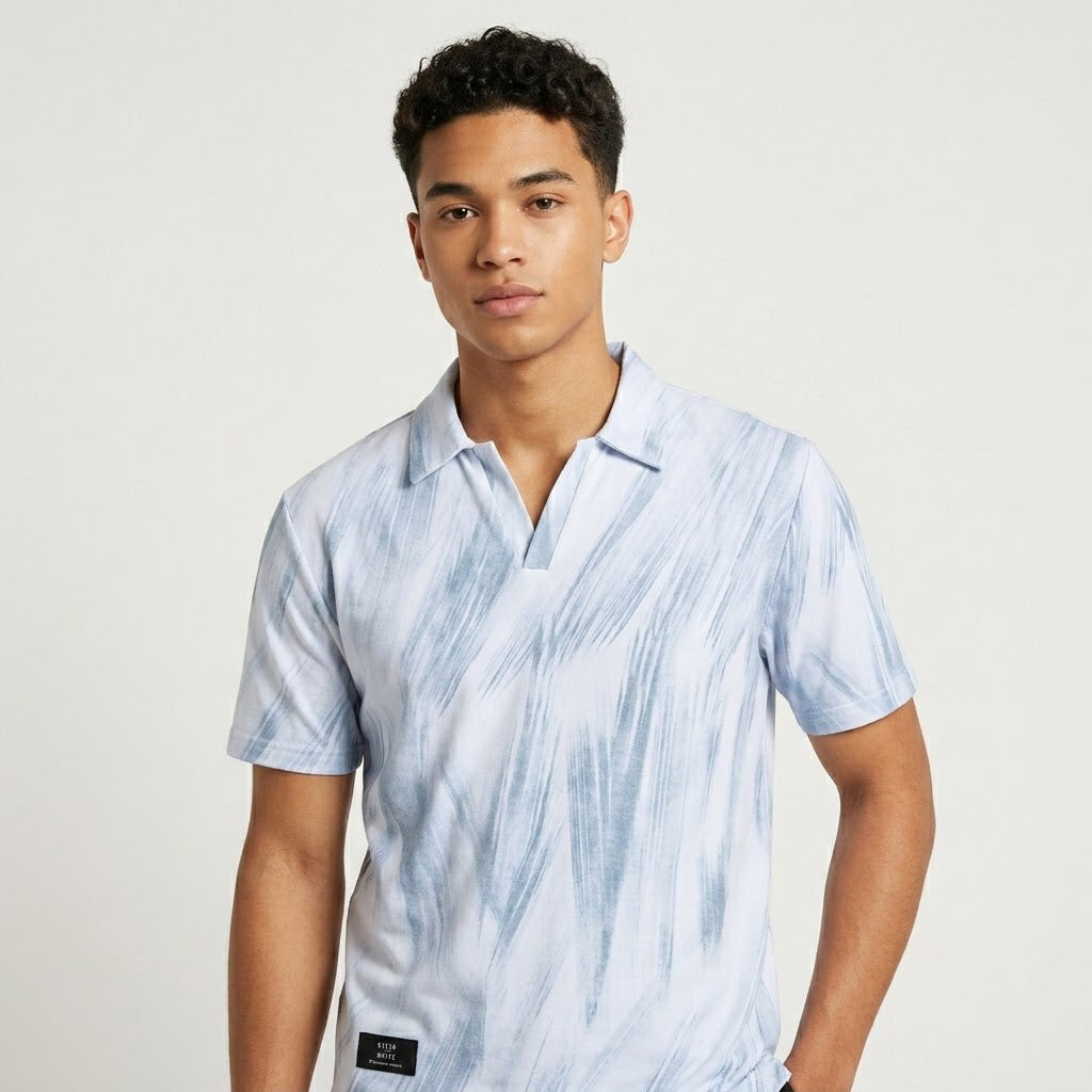 White Brush Stroke Polo Shirt | Premium Printed Polo