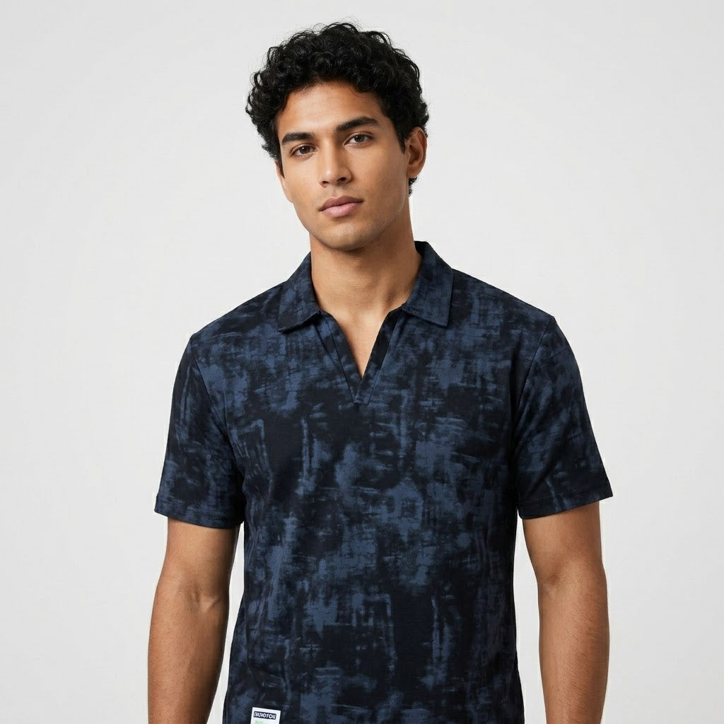 Washed Black Textured Polo Shirt | Premium Casual Polo