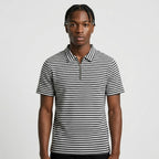Black & White Striped Zip Polo Shirt | Knit Polo