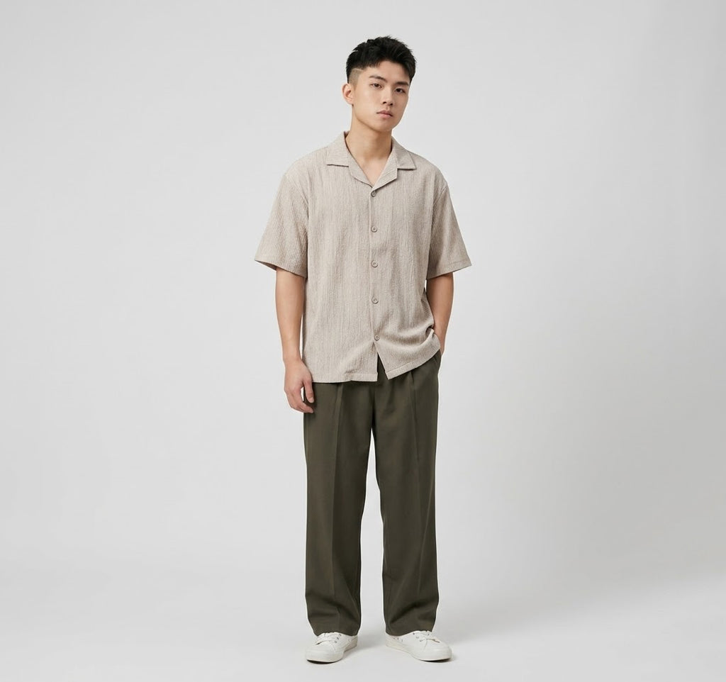 Sand Grey Textured Semi-Formal Shirt | Boxy fit | Unisex