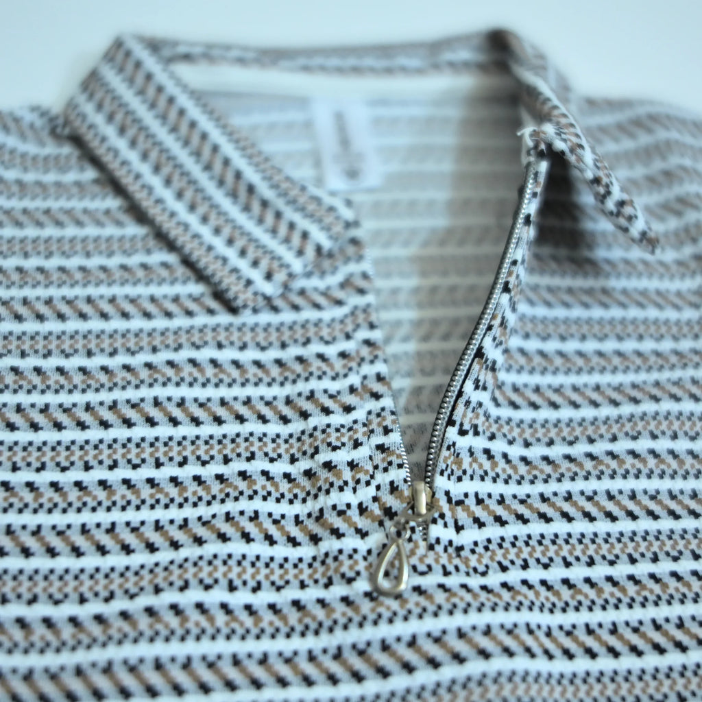 Black & Brown Striped Zip Polo Shirt | Knit Polo