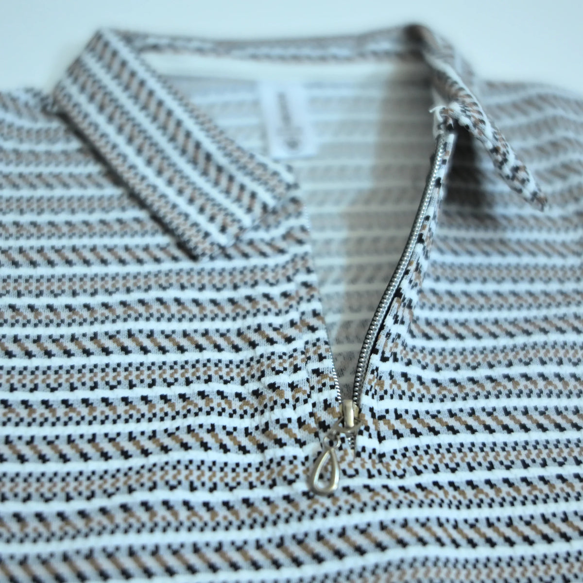 Black & Brown Striped Zip Polo Shirt | Knit Polo