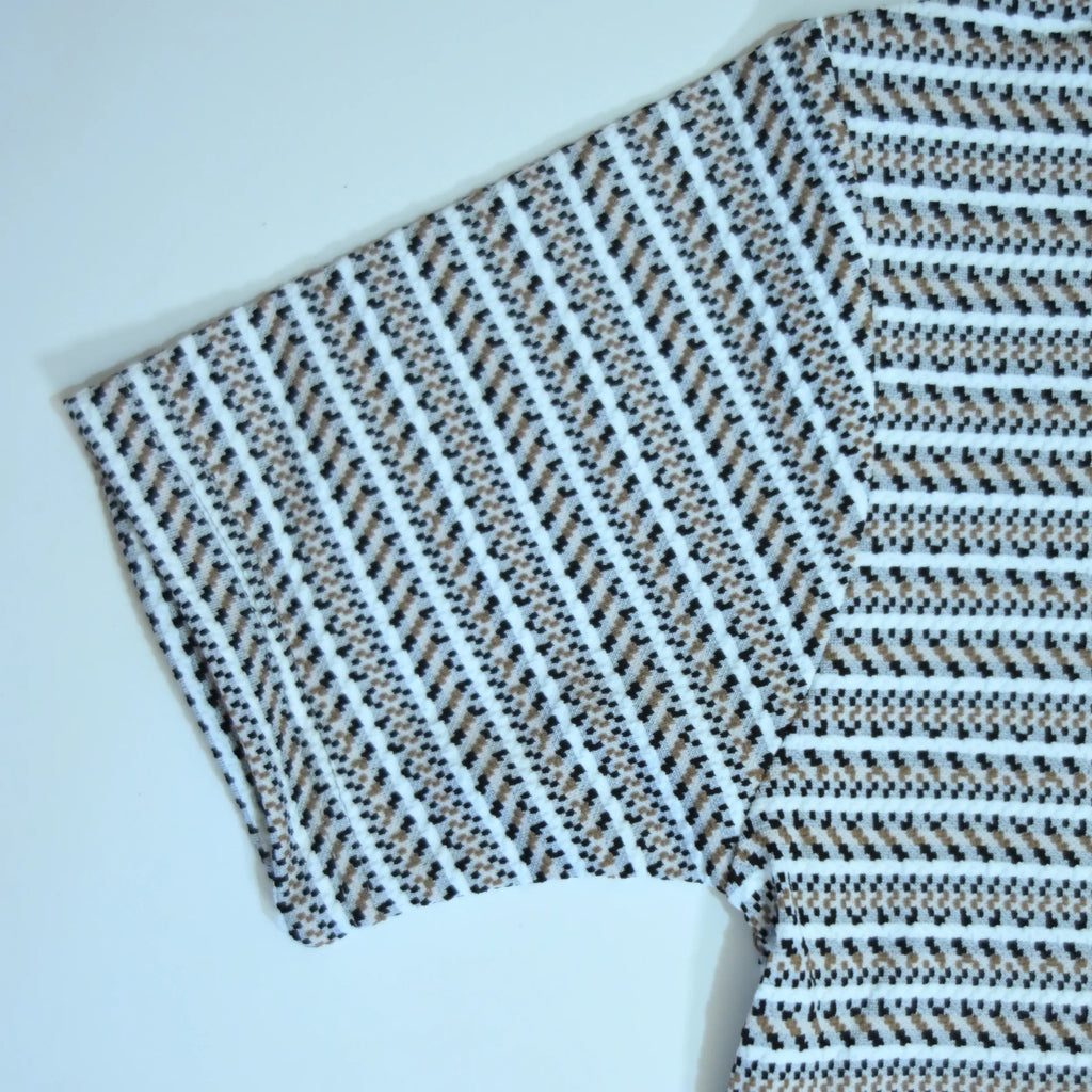 Black & Brown Striped Zip Polo Shirt | Knit Polo