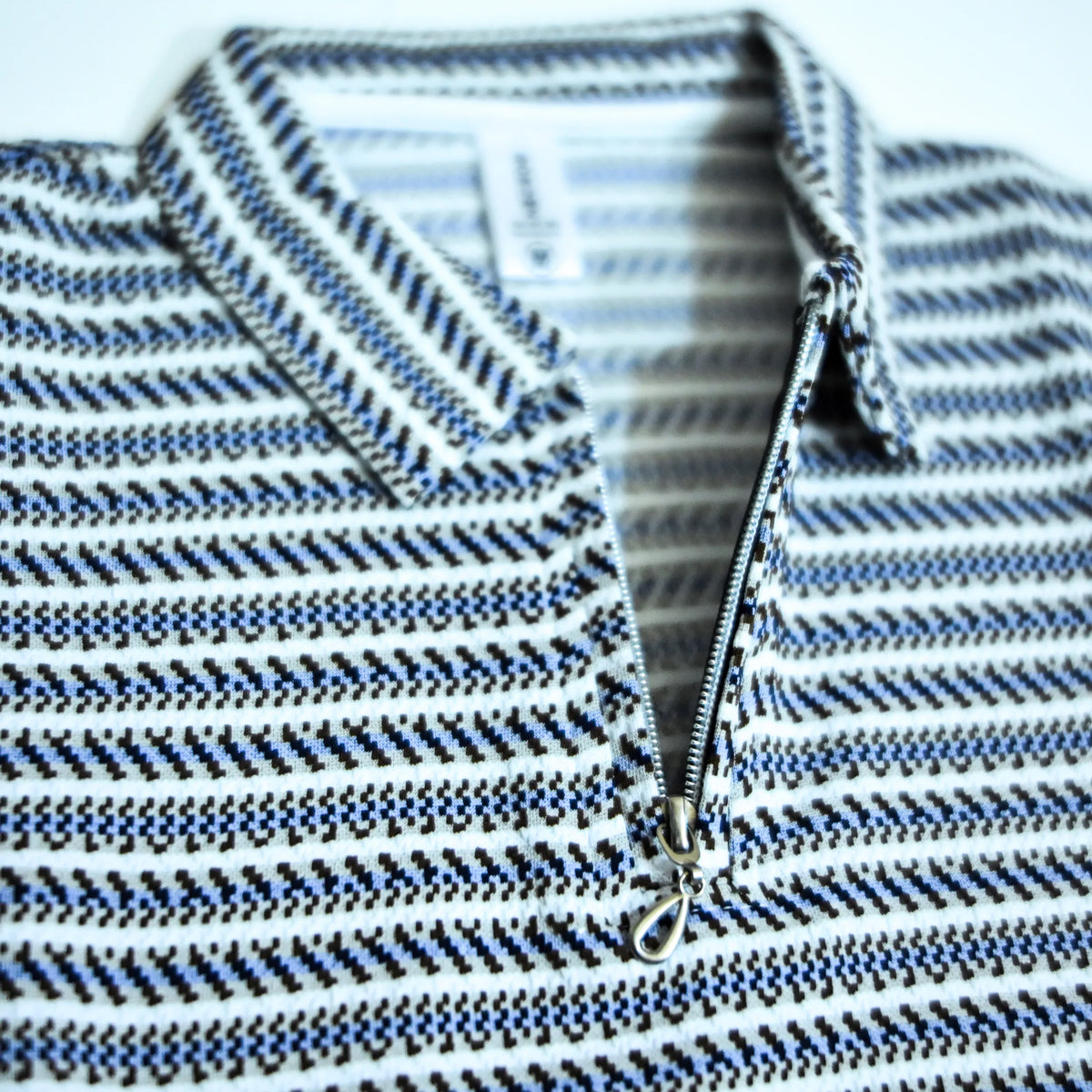Black & Blue Striped Zip Polo Shirt | Knit Polo