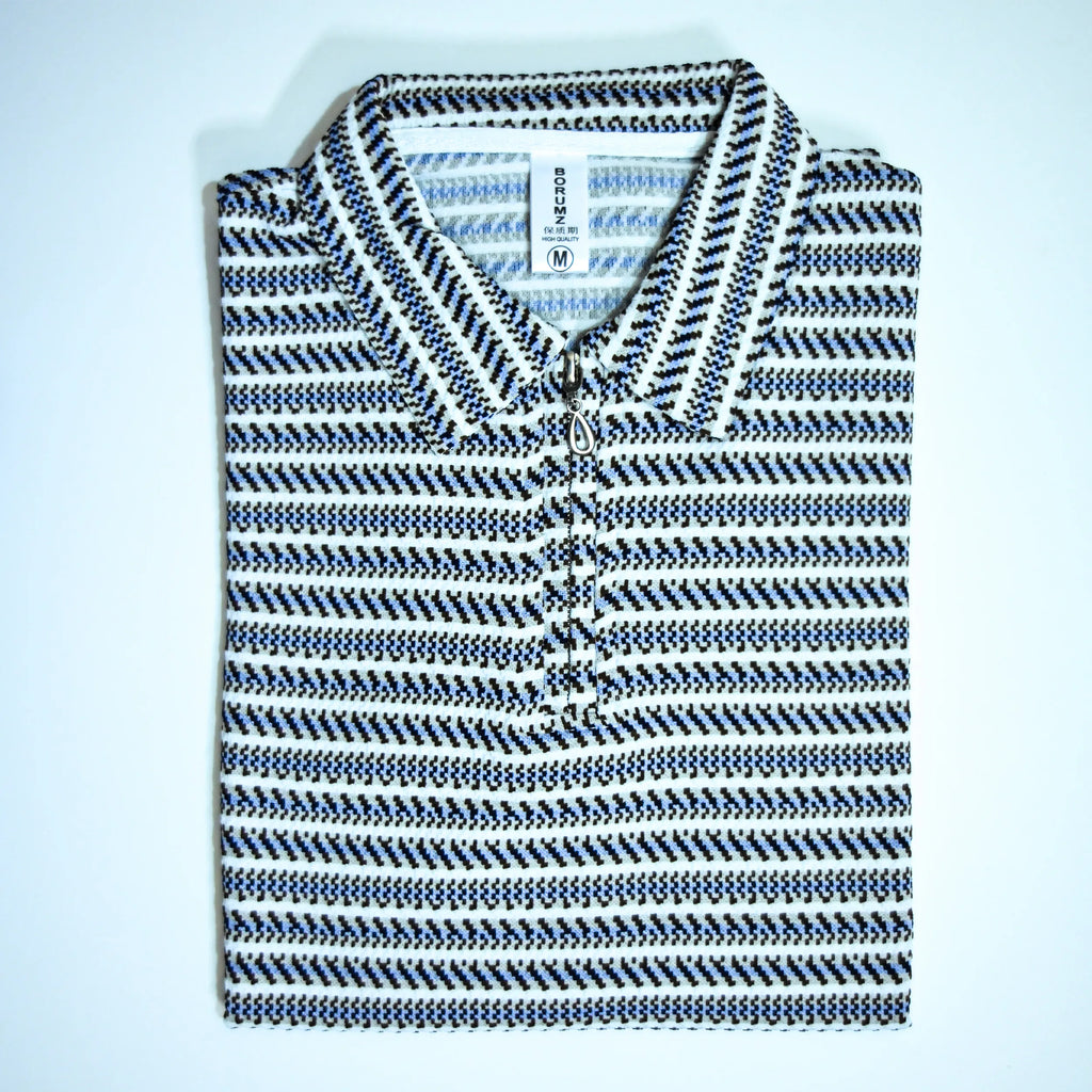 Black & Blue Striped Zip Polo Shirt | Knit Polo