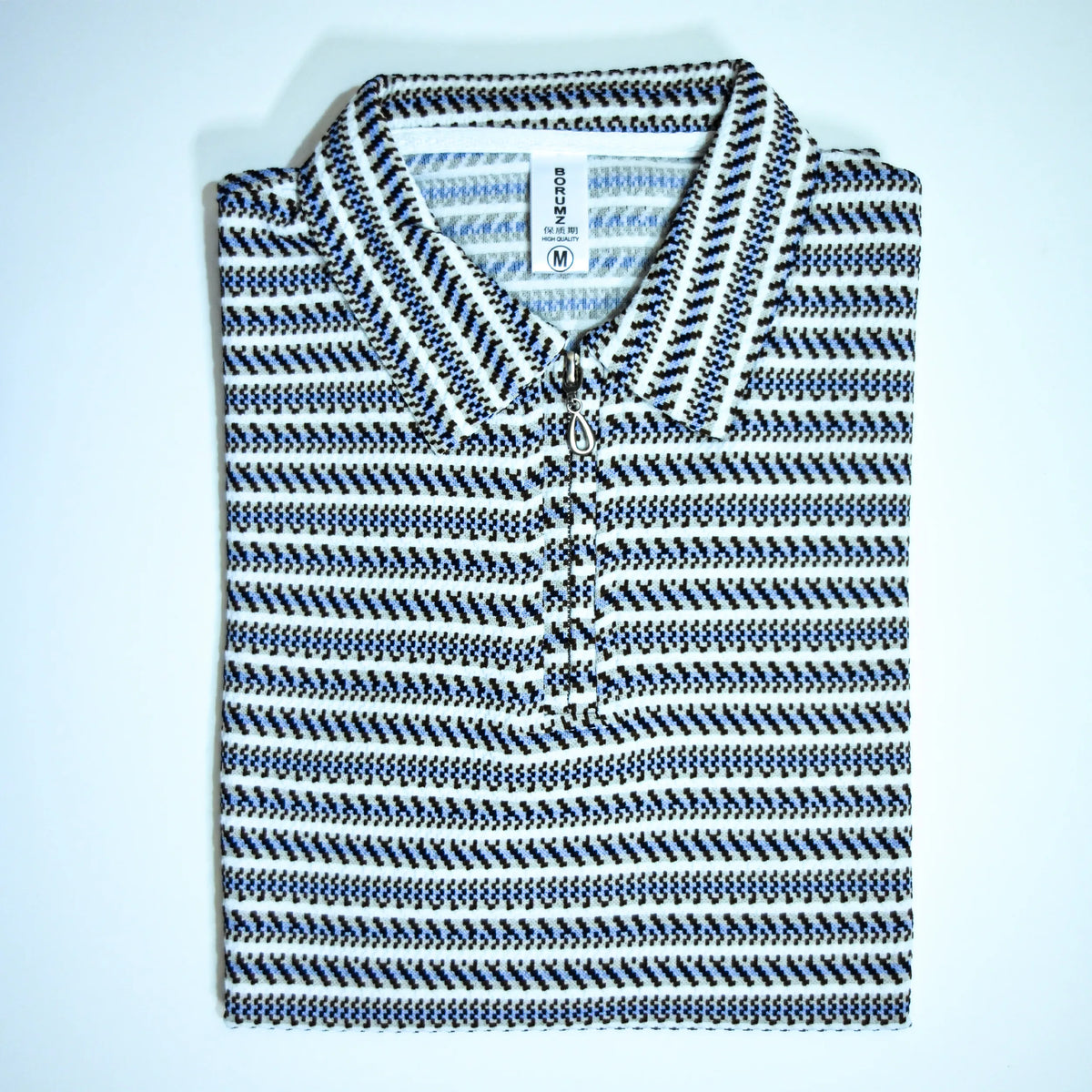 Black & Blue Striped Zip Polo Shirt | Knit Polo