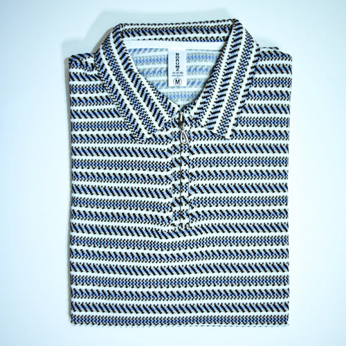 Black & Blue Striped Zip Polo Shirt | Knit Polo