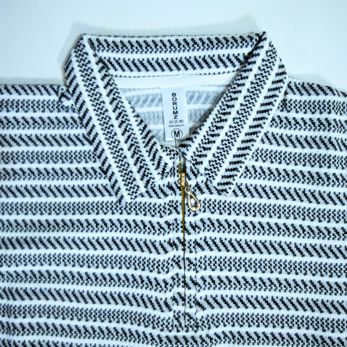 Black & Grey Striped Zip Polo Shirt | Knit Polo