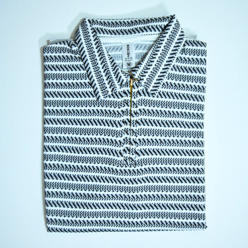 Black & Grey Striped Zip Polo Shirt | Knit Polo