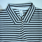 Black & White Striped Zip Polo Shirt | Knit Polo