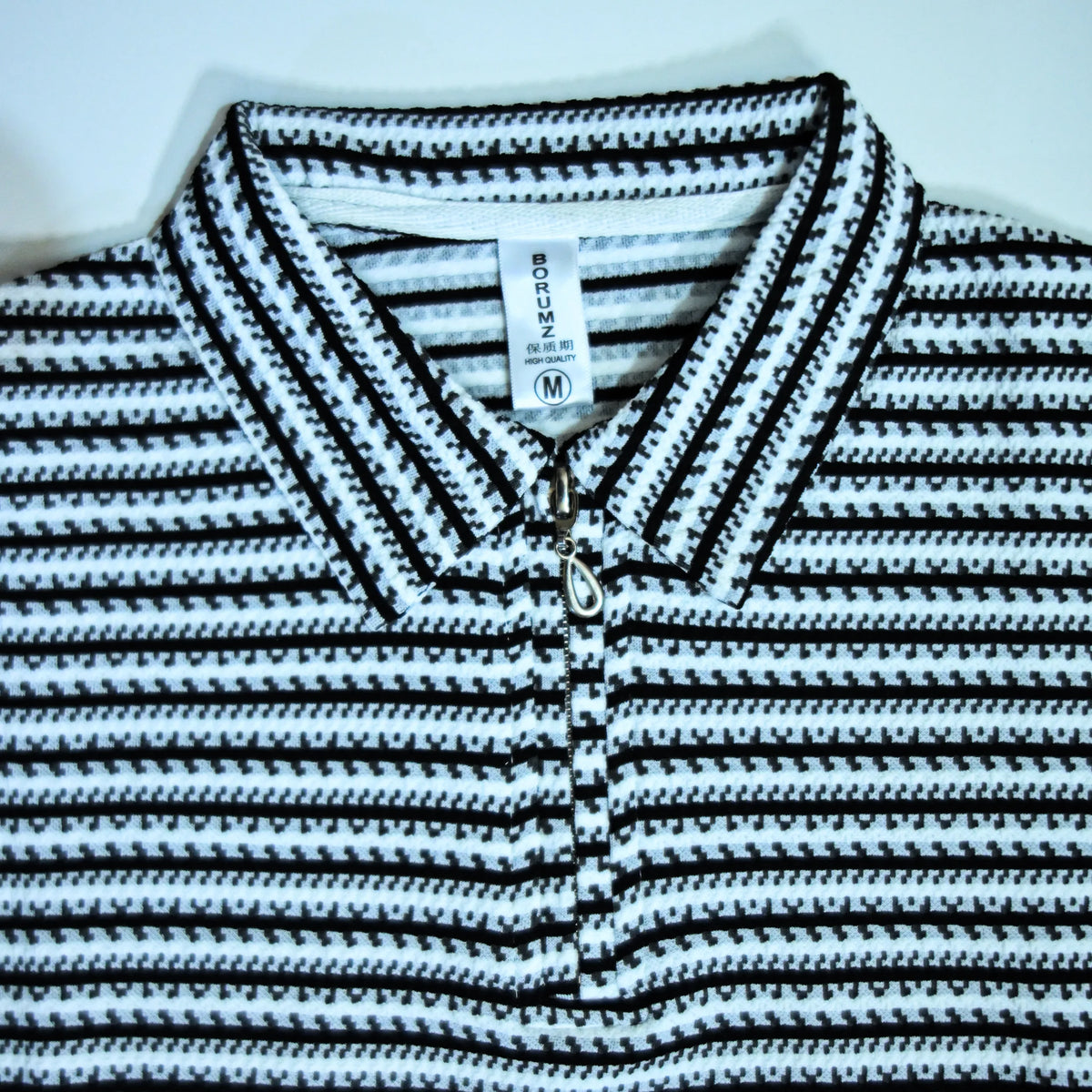 Black & White Striped Zip Polo Shirt | Knit Polo