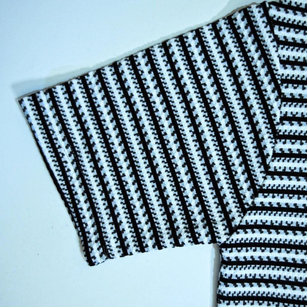 Black & White Striped Zip Polo Shirt | Knit Polo