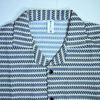 White & Blue Geometric Textured Boxy Fit Shirt