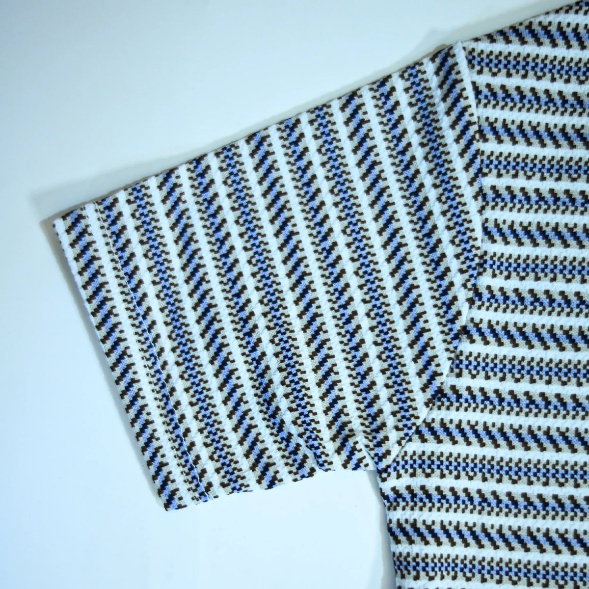 White & Blue Geometric Textured Boxy Fit Shirt