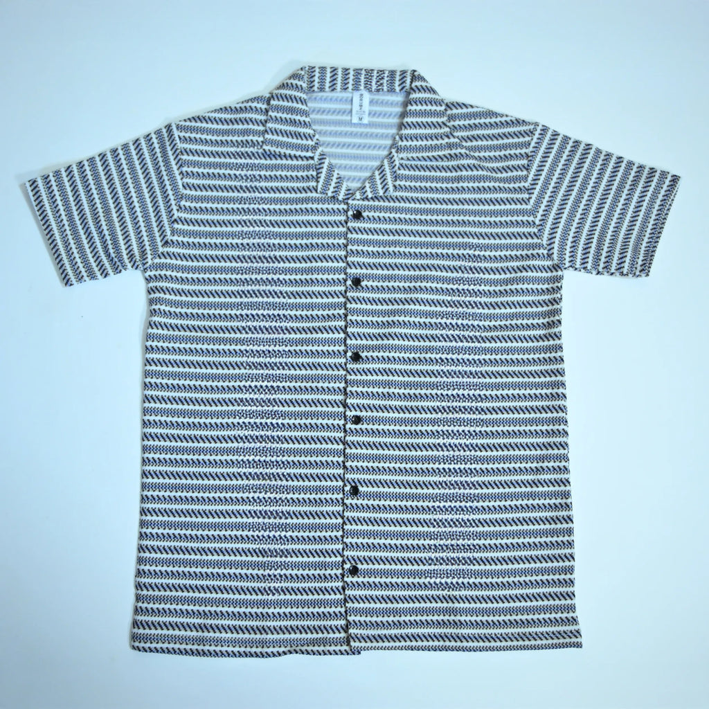 White & Blue Geometric Textured Boxy Fit Shirt