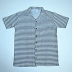 White & Blue Geometric Textured Boxy Fit Shirt