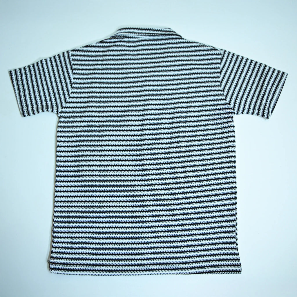 White & Black Geometric Textured Boxy Fit Shirt