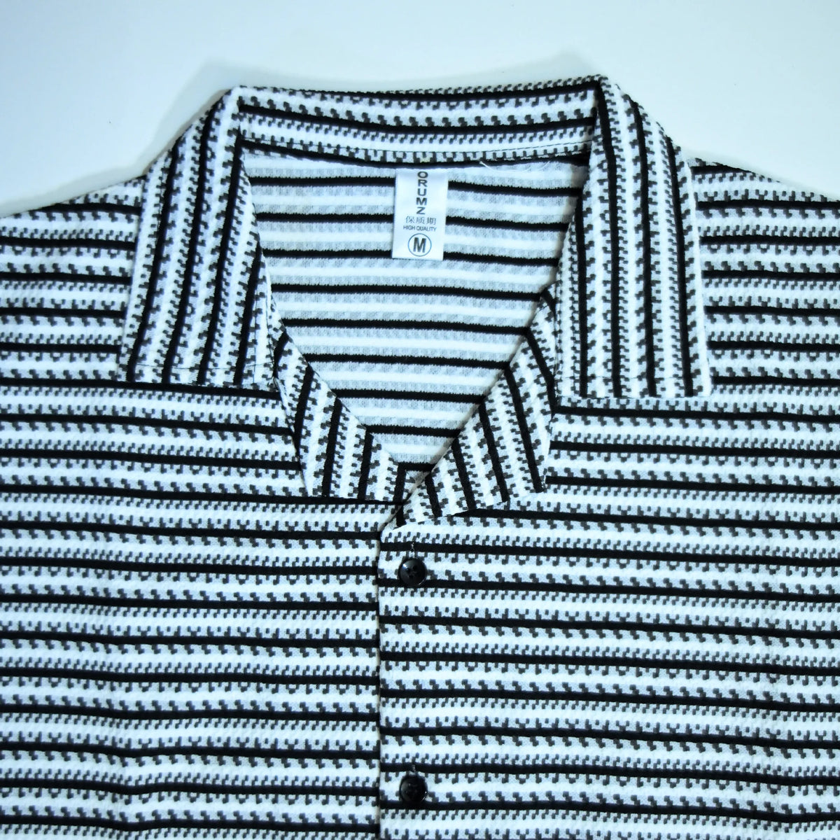 White & Black Geometric Textured Boxy Fit Shirt