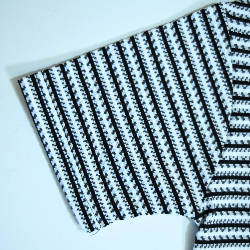 White & Black Geometric Textured Boxy Fit Shirt