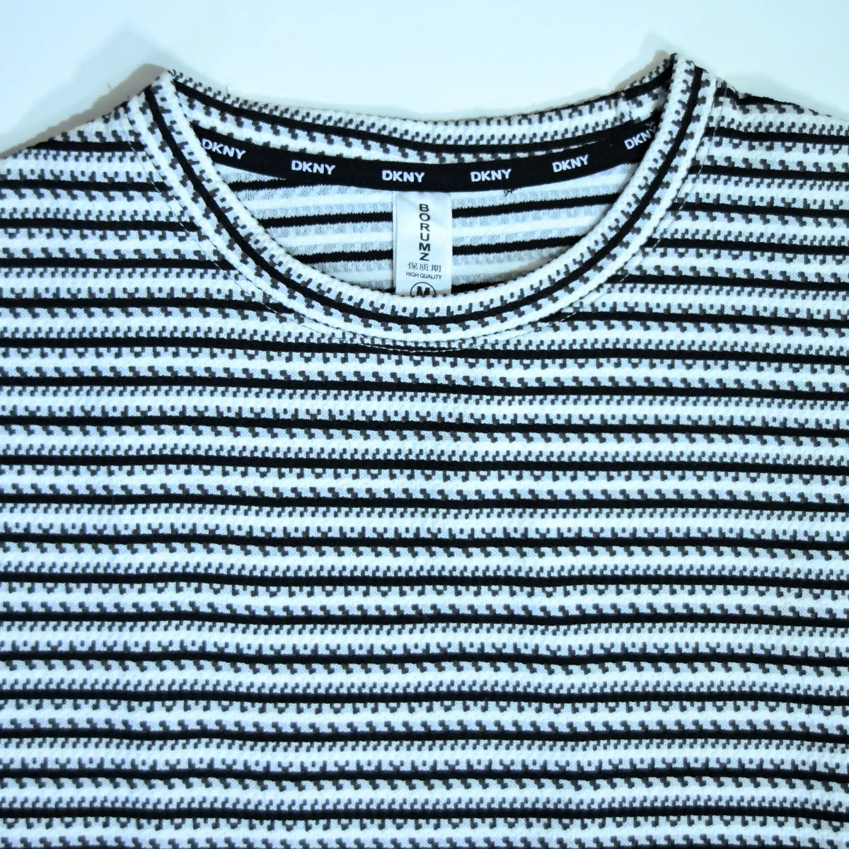 Black & White Textured Stripe Drop Shoulder T-Shirt