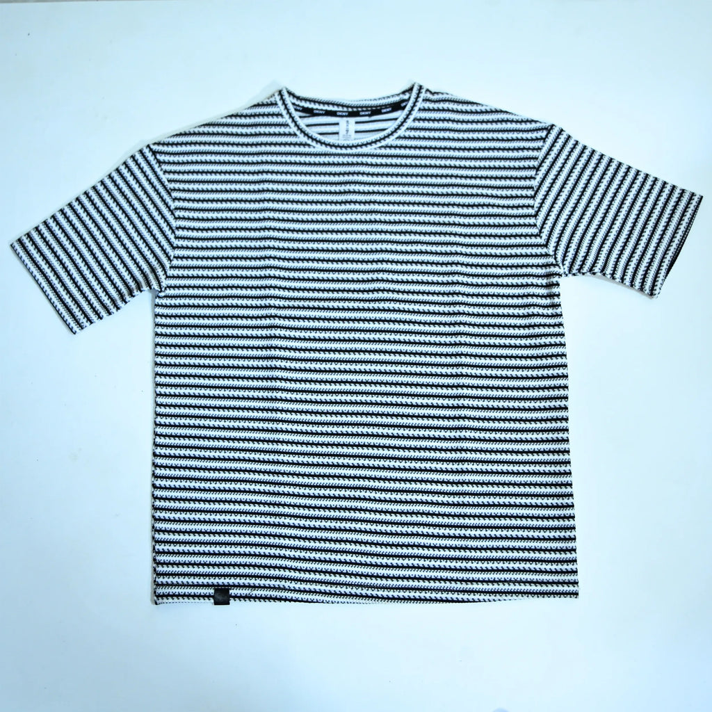 Black & White Textured Stripe Drop Shoulder T-Shirt