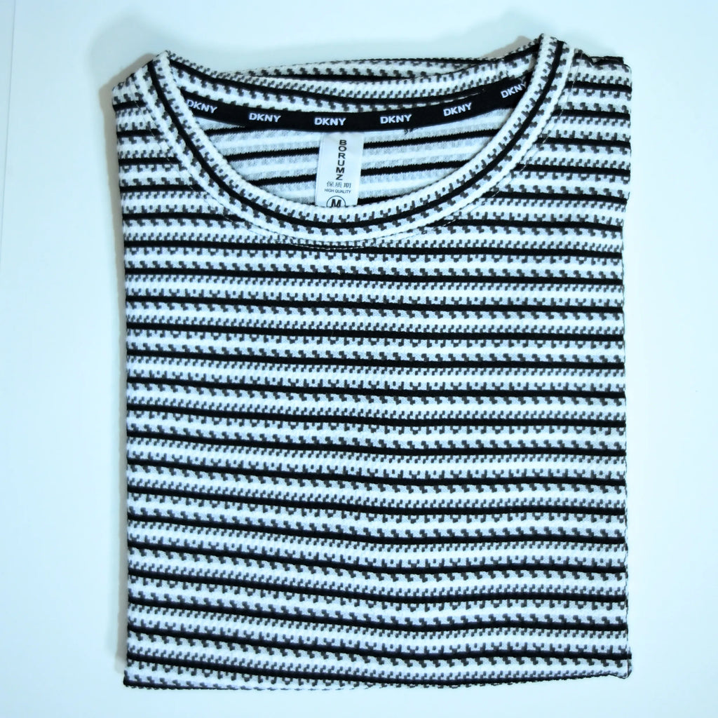 Black & White Textured Stripe Drop Shoulder T-Shirt