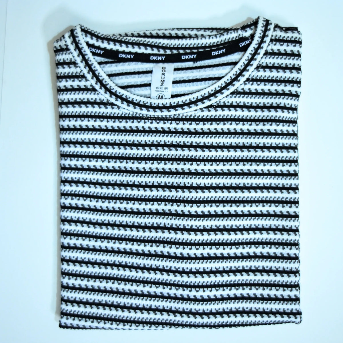 Black & White Textured Stripe Drop Shoulder T-Shirt