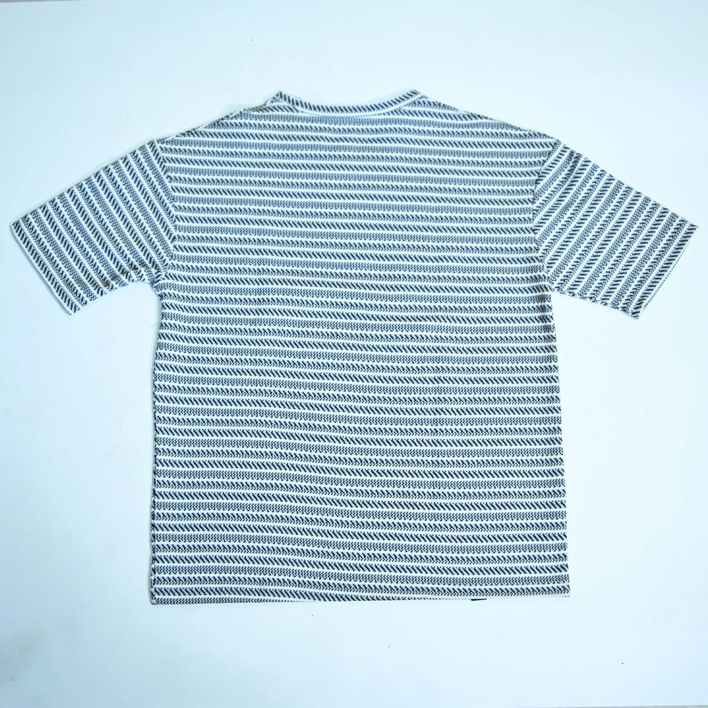 Grey & White Textured Stripe Drop Shoulder T-Shirt