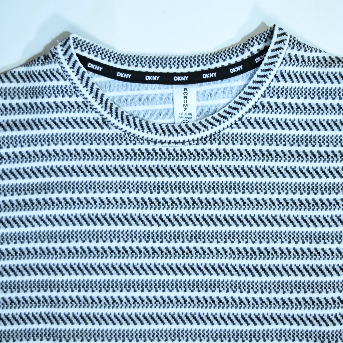 Grey & White Textured Stripe Drop Shoulder T-Shirt