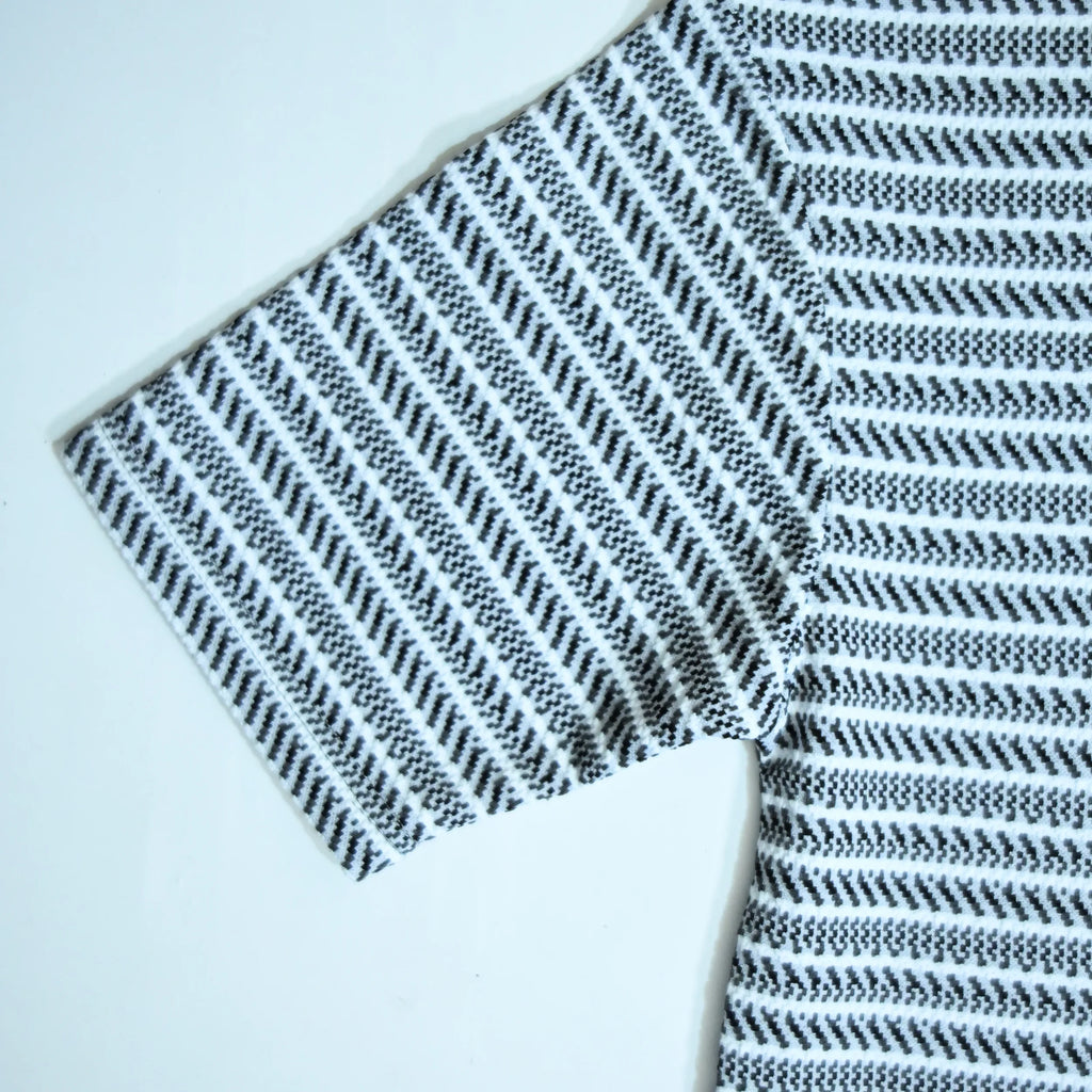 Grey & White Textured Stripe Drop Shoulder T-Shirt