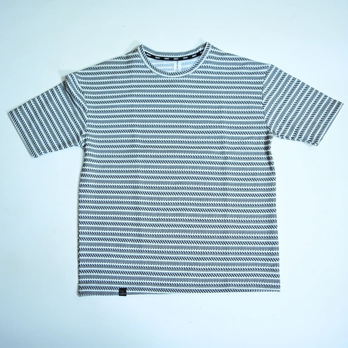Grey & White Textured Stripe Drop Shoulder T-Shirt