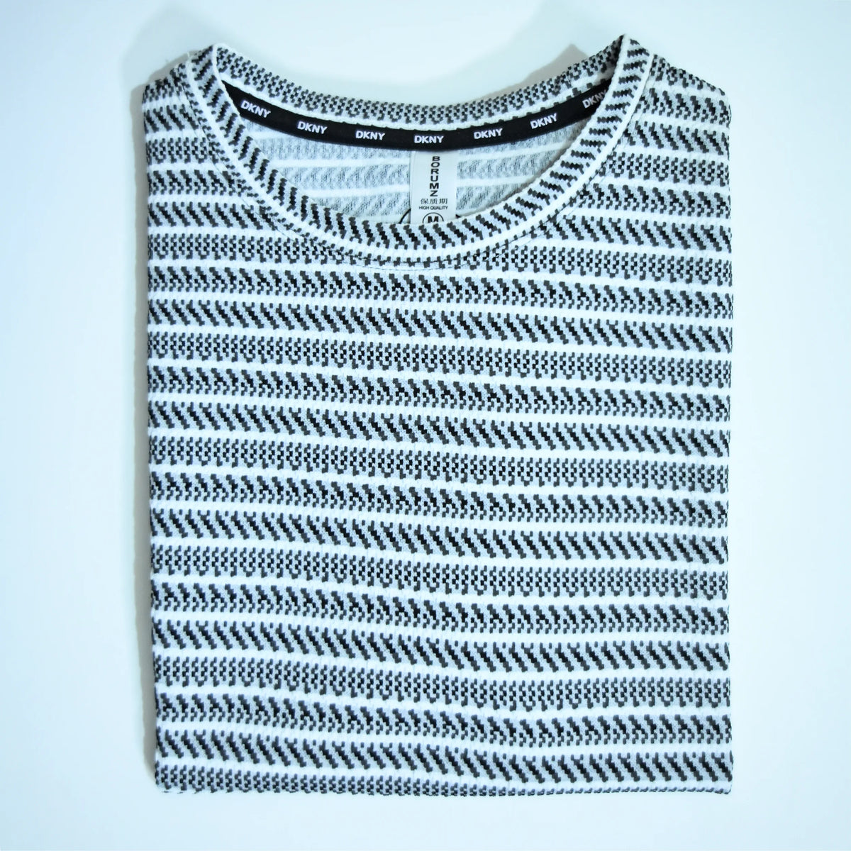 Grey & White Textured Stripe Drop Shoulder T-Shirt