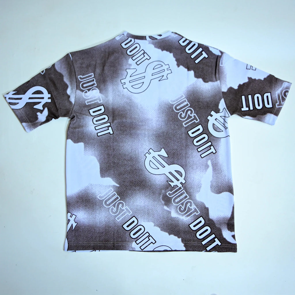Dollar Print Oversized T-Shirt – Brown & White