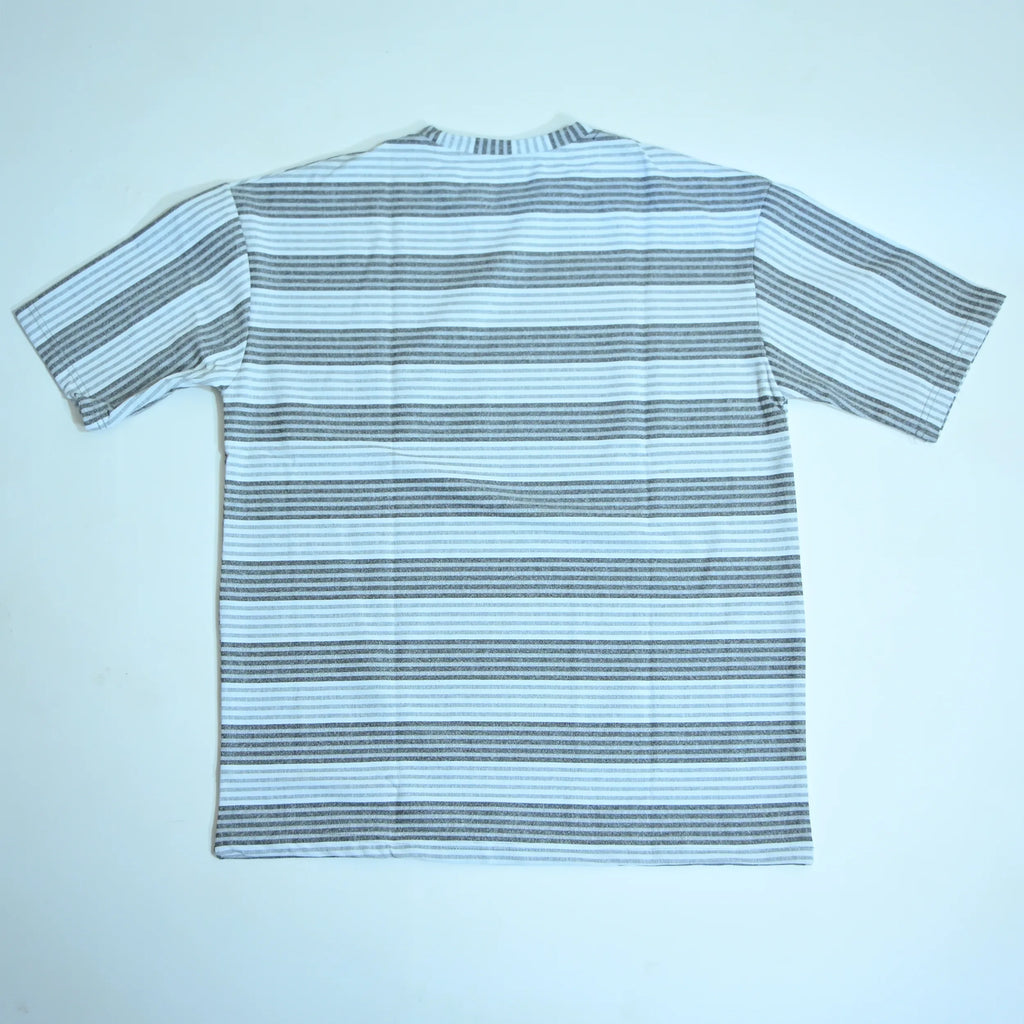 Oversized Striped T-Shirt - Crew Neck Tee - Light Grey