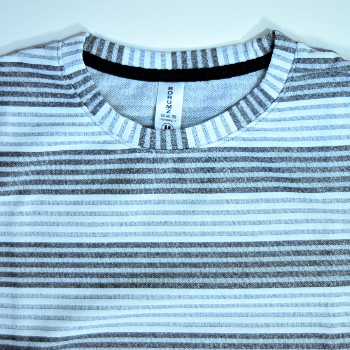 Oversized Striped T-Shirt - Crew Neck Tee - Light Grey