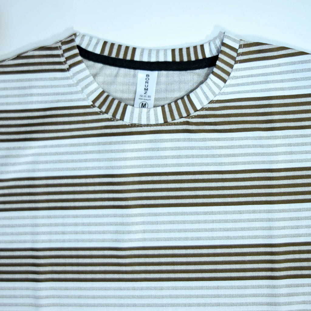 Oversized Striped T-Shirt - Crew Neck Tee - Brown