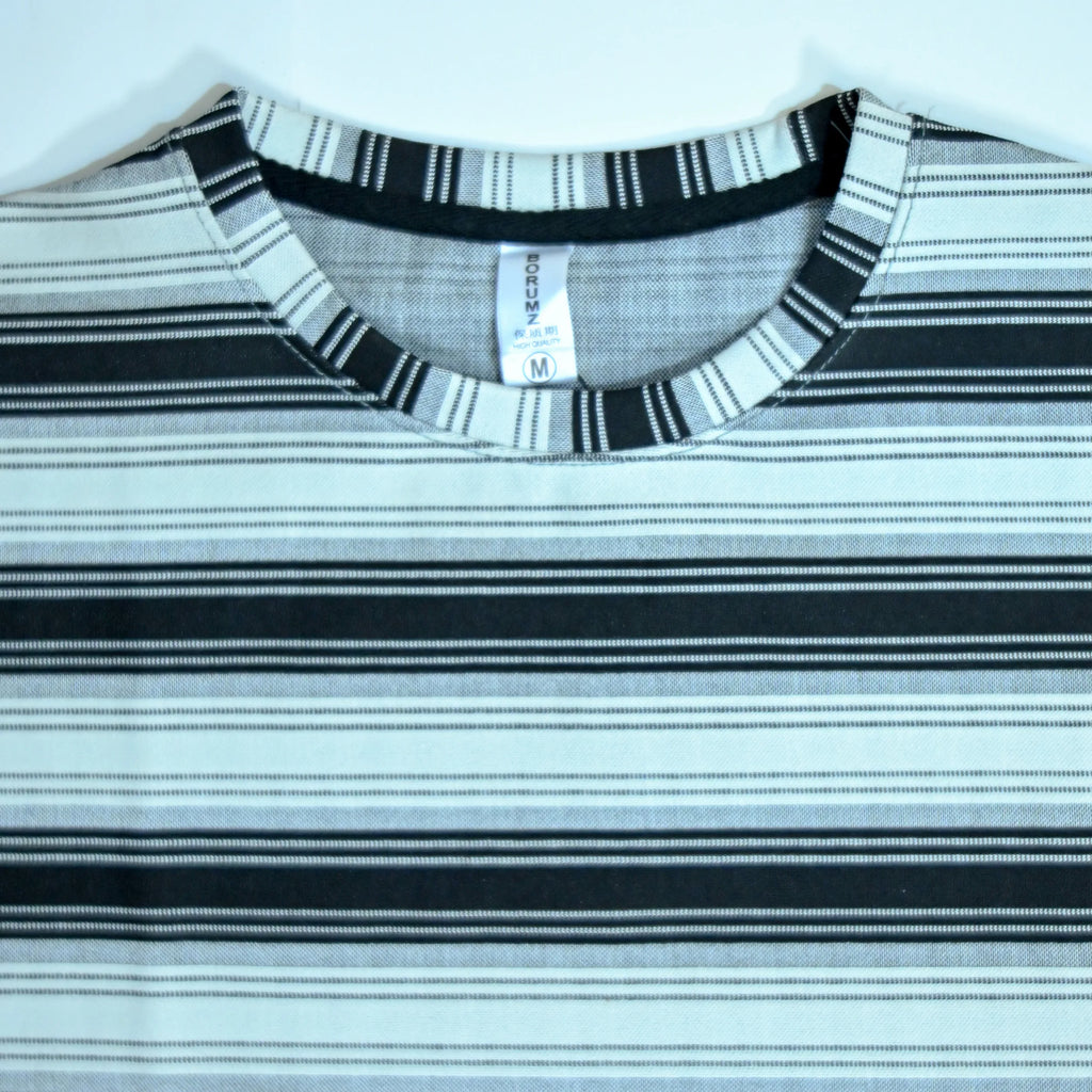 Off Shoulder Baggy T-Shirt - Multi Stripe - White & Black