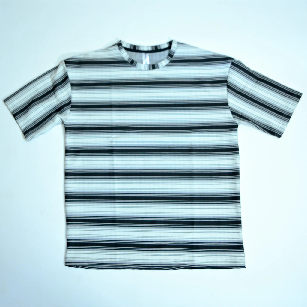 Off Shoulder Baggy T-Shirt - Multi Stripe - White & Black