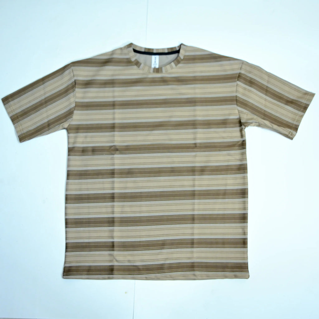 Off Shoulder Baggy T-Shirt - Multi Stripe - Brown & Beige