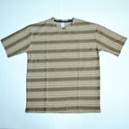 Off Shoulder Baggy T-Shirt - Multi Stripe - Brown & Beige